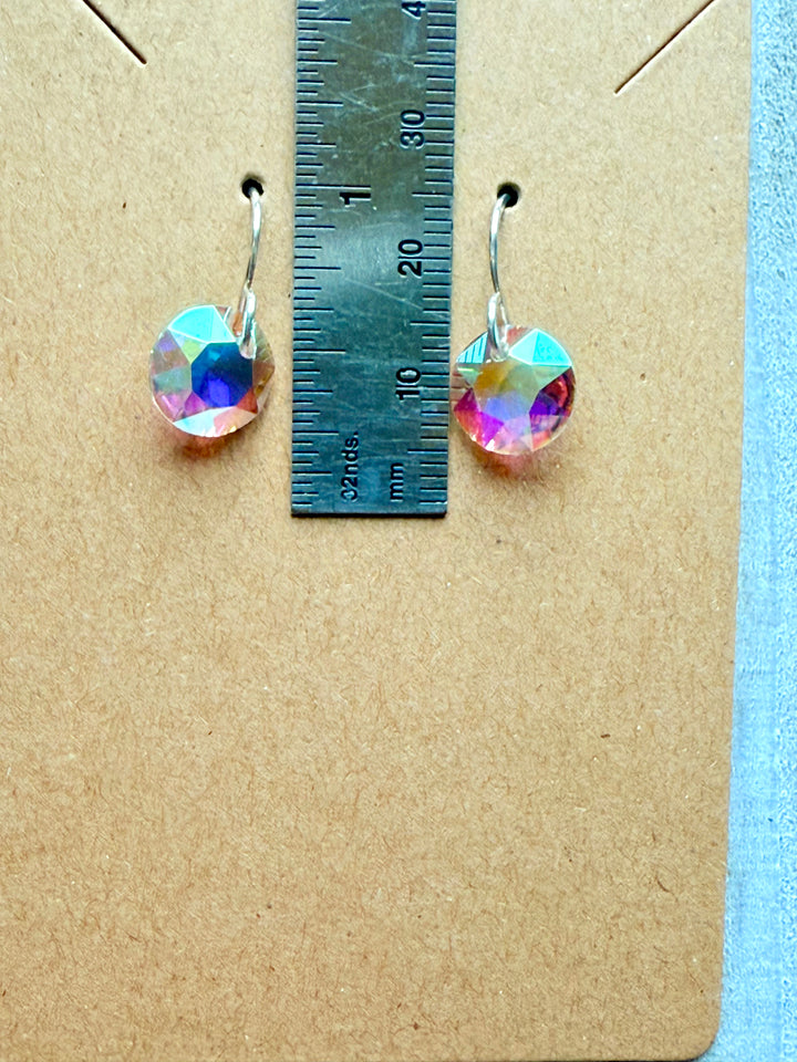 Earrings | Iridescent Crystal Drops with Solid Sterling Silver 10mm, medium Em'z Blendz Soap Co.