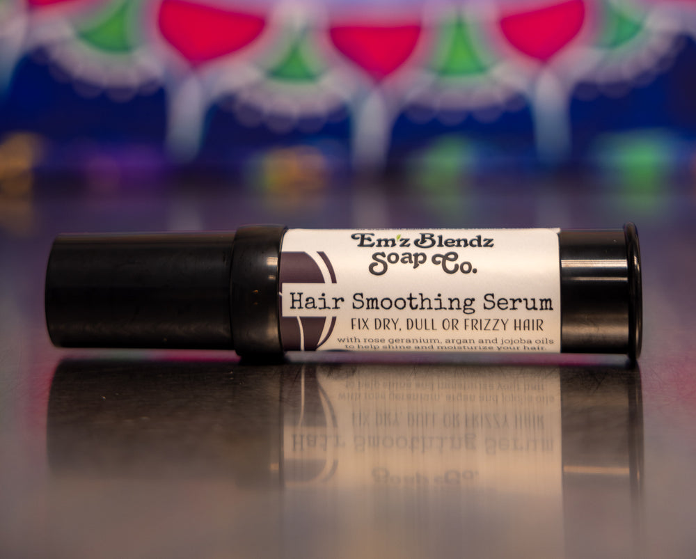 Hair Smoothing Serum | Frizz Free Shine with Rose Geranium & Argan Oil    Em'z Blendz Soap Co.