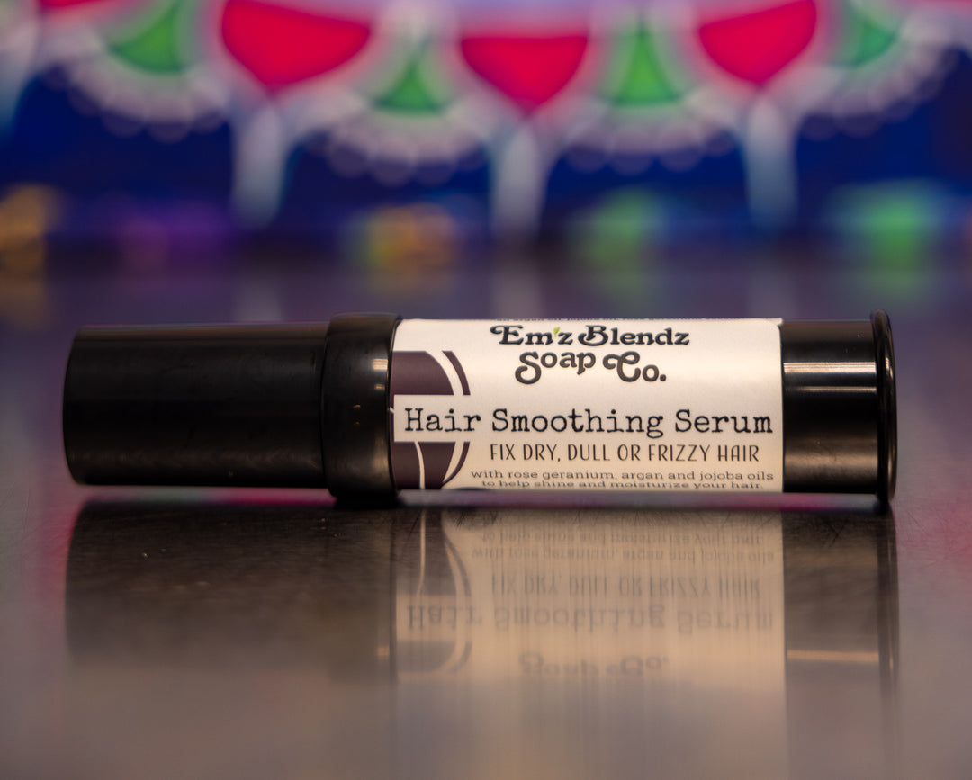 Hair Smoothing Serum | Frizz Free Shine with Rose Geranium & Argan Oil    Em'z Blendz Soap Co.