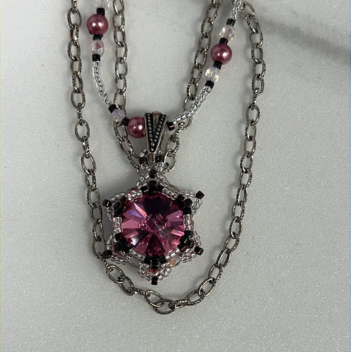 Handwoven Lotus Flower Necklace | Rose Crystal & Sterling Silver Em'z Blendz Soap Co.