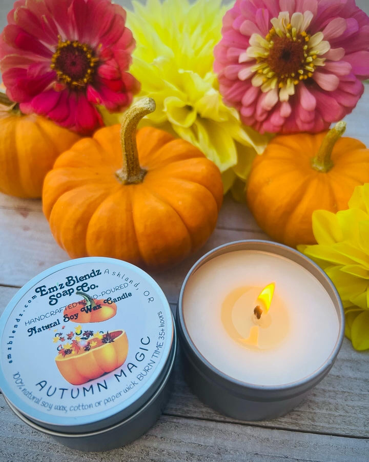 Autumn Magic Soy Candle in Tin Em'z Blendz Soap Co.
