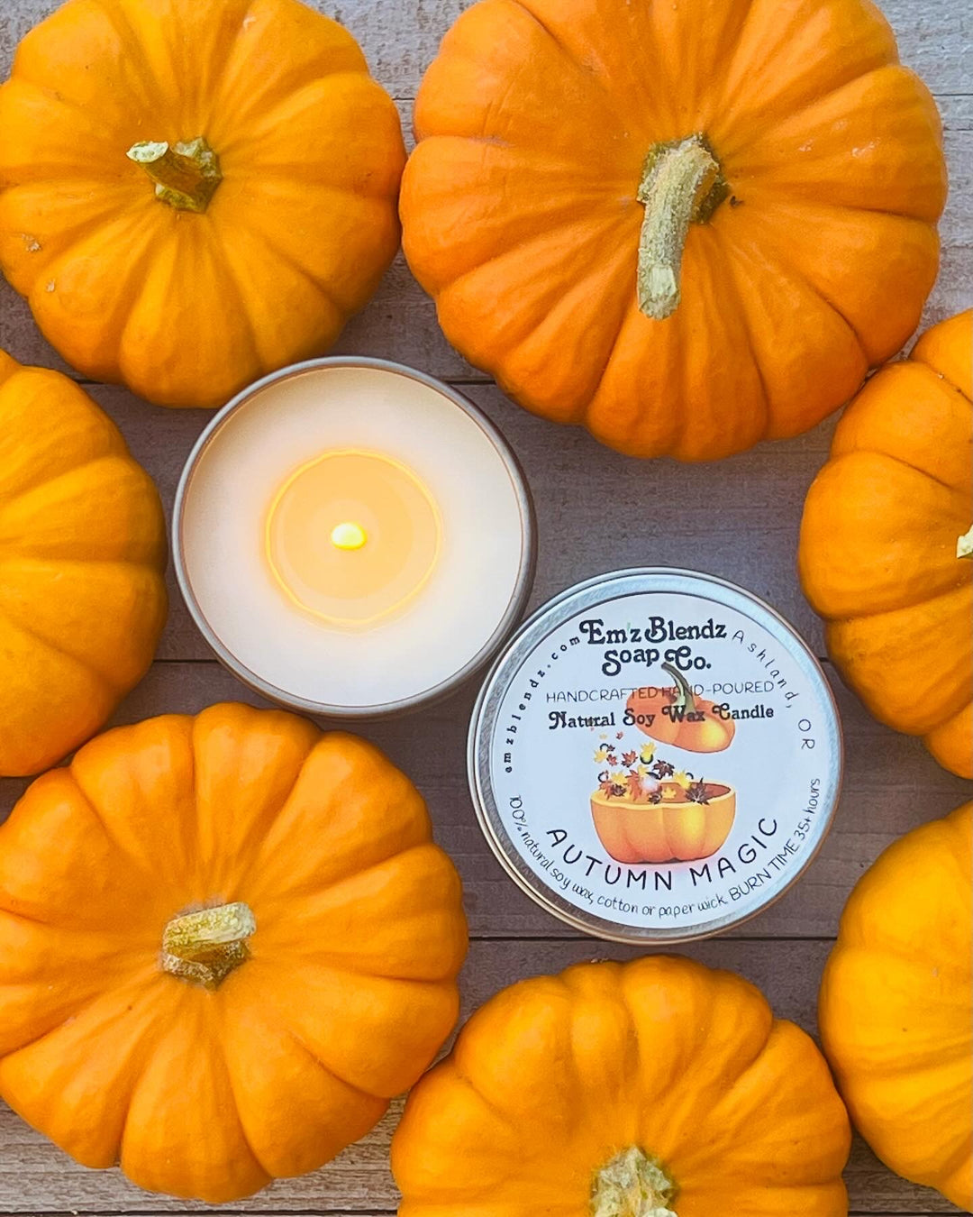 Autumn Magic Soy Candle in Tin Em'z Blendz Soap Co.