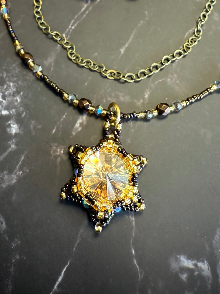 Lotus Flower Necklace | Handwoven Golden Crystal & Bronze Em'z Blendz Soap Co.