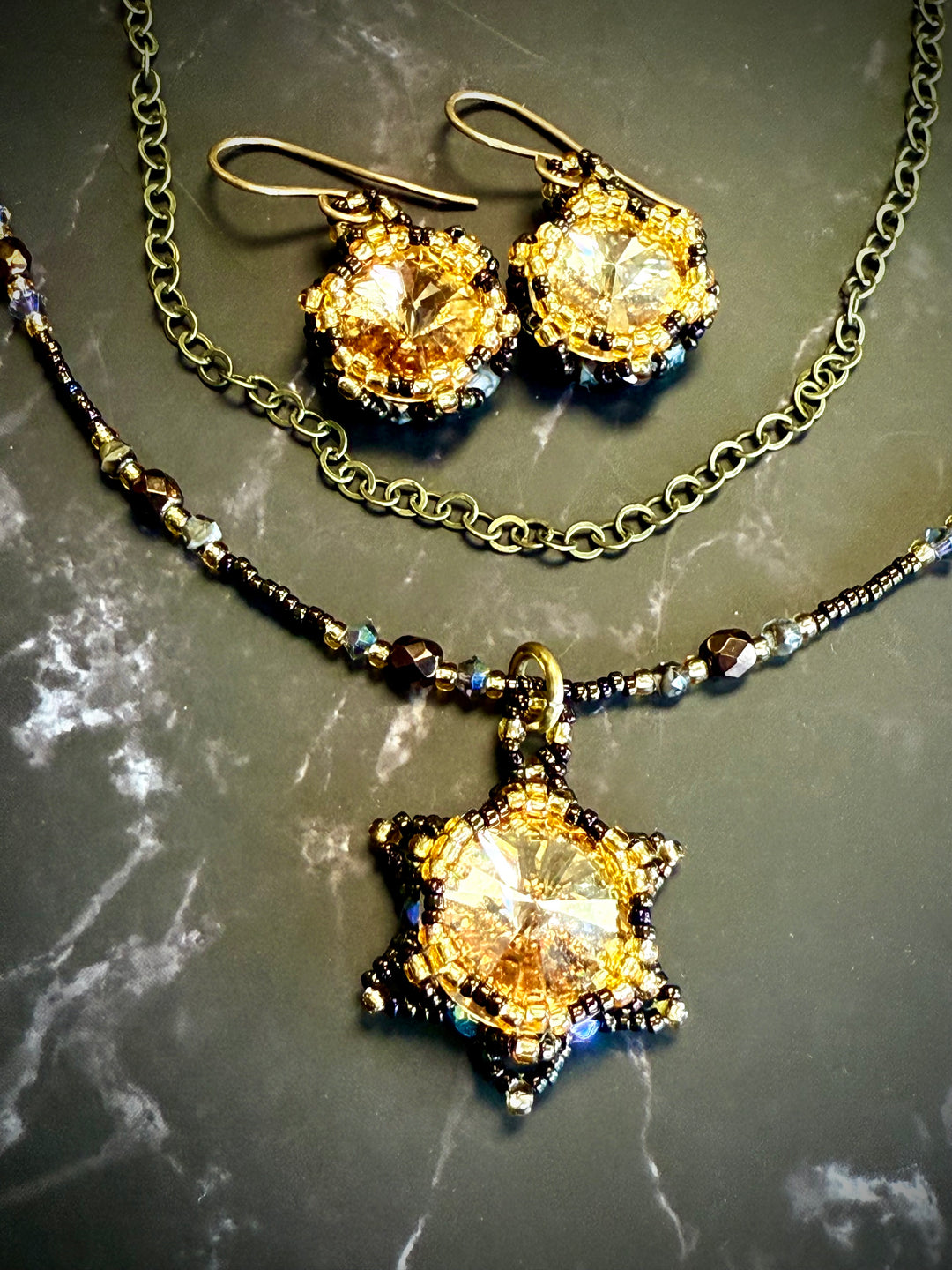 Lotus Flower Necklace | Handwoven Golden Crystal & Bronze Em'z Blendz Soap Co.