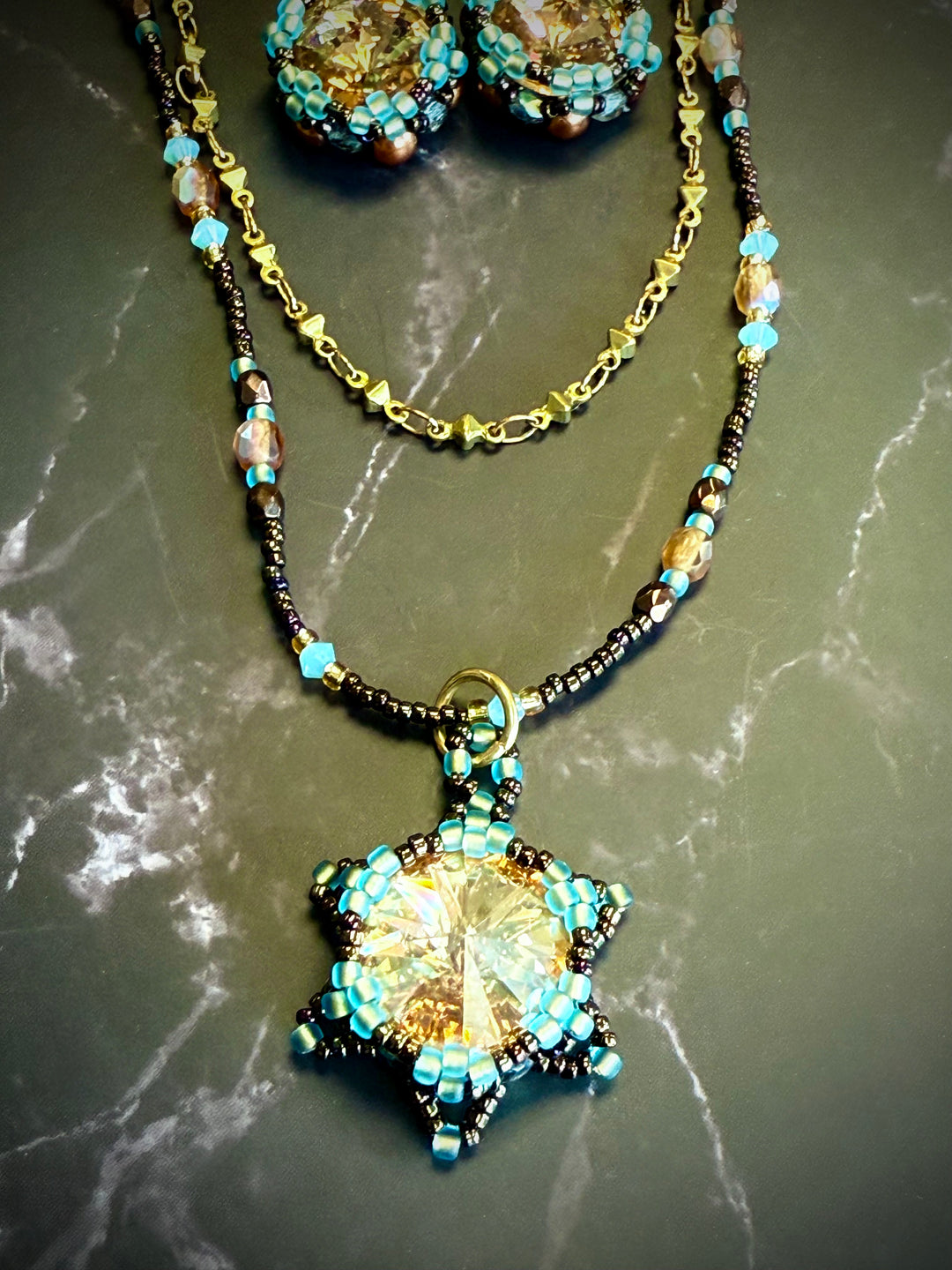 Lotus Flower Necklace | Handwoven Golden Crystal & Bronze Necklace only Em'z Blendz Soap Co.