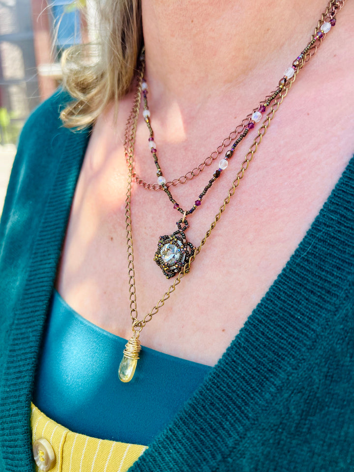 Layered Lotus Flower Necklace | Handwoven Crystal, Citrine, Brass & Copper Em'z Blendz Soap Co.