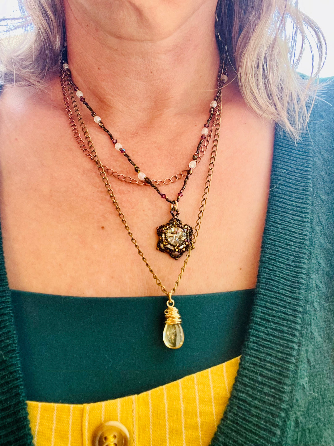 Layered Lotus Flower Necklace | Handwoven Crystal, Citrine, Brass & Copper Em'z Blendz Soap Co.