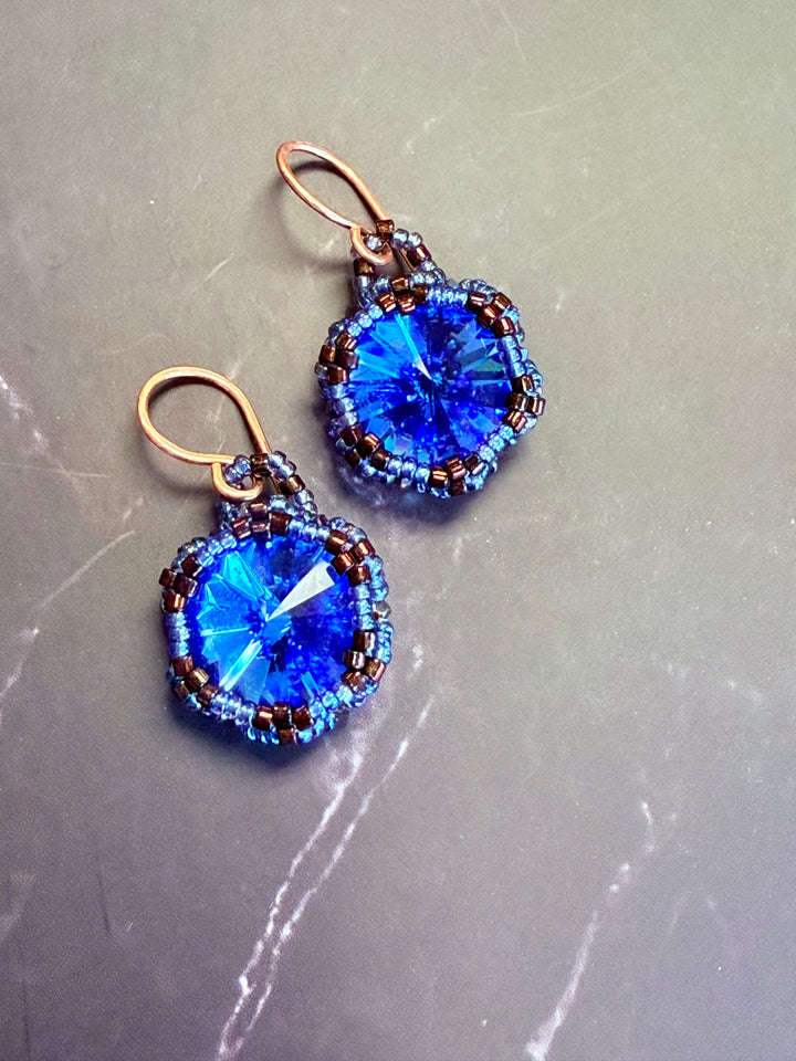 Lotus Flower Necklace | Handwoven Sapphire Blue Crystal & Copper Jewelry Em'z Blendz Soap Co.