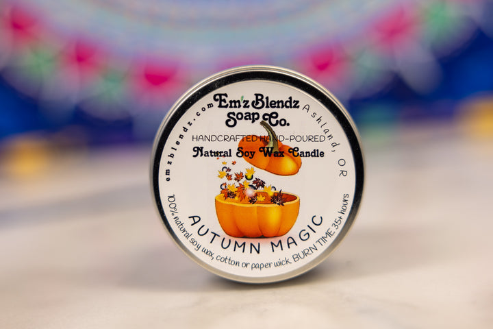 Autumn Magic Soy Candle in Tin Em'z Blendz Soap Co.