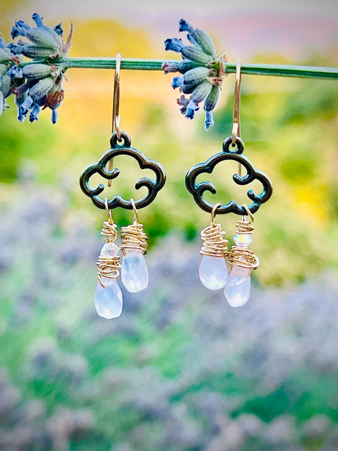 Em'z Blendz Rose Quartz Raindrops | Handcrafted Brass Earrings    Em'z Blendz Soap Co.