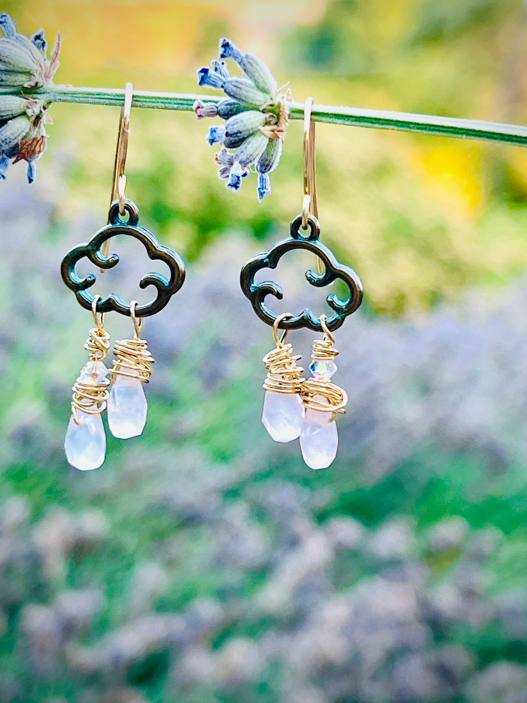 Em'z Blendz Rose Quartz Raindrops | Handcrafted Brass Earrings    Em'z Blendz Soap Co.
