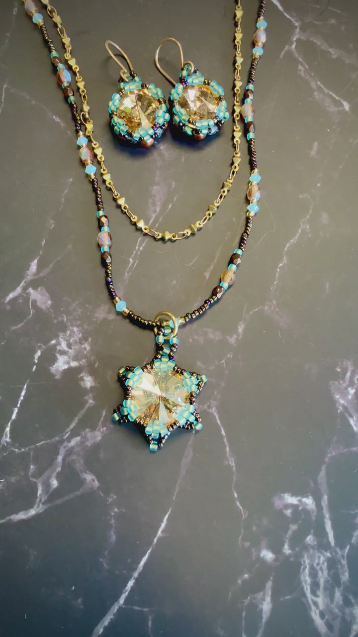 Lotus Flower Necklace | Handwoven Golden Crystal & Bronze Em'z Blendz Soap Co.