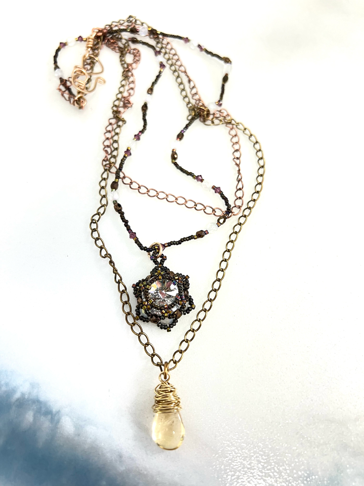 Layered Lotus Flower Necklace | Handwoven Crystal, Citrine, Brass & Copper Em'z Blendz Soap Co.