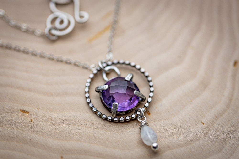 Crown Chakra Necklace | Handcrafted Amethyst and Moonstone Jewelry    Em'z Blendz Soap Co.