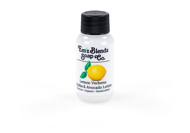 Guest Travel-size Hand & Body Lotion — Jojoba & Avocado Refreshing Lemon Verbena 100 Stock Wrapped Em'z Blendz Soap Co.