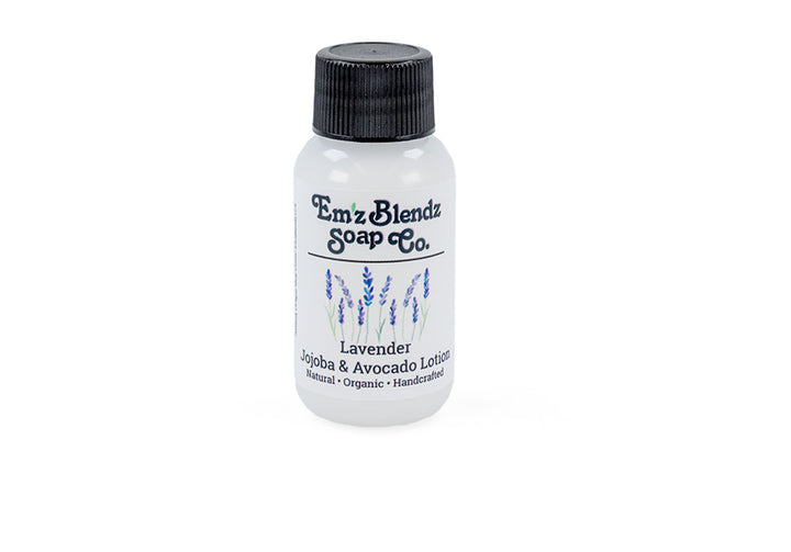 Guest Travel-size Hand & Body Lotion — Jojoba & Avocado Relaxing Herbal Lavender 100 Stock Wrapped Em'z Blendz Soap Co.