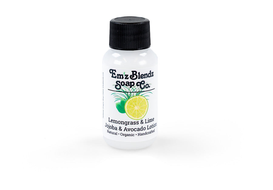 Guest Travel-size Hand & Body Lotion — Jojoba & Avocado Zesty Lemongrass and Lime 100 Stock Wrapped Em'z Blendz Soap Co.