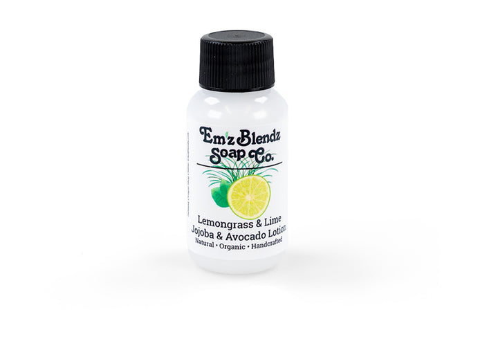 Guest Travel-size Hand & Body Lotion — Jojoba & Avocado Zesty Lemongrass and Lime 100 Stock Wrapped Em'z Blendz Soap Co.