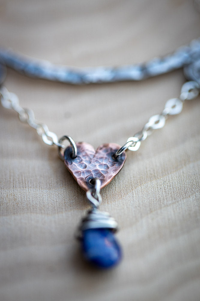 Intuitive Heart Necklace | Handcrafted Lapis Lazuli, Copper & Fine Silver Em'z Blendz Soap Co.