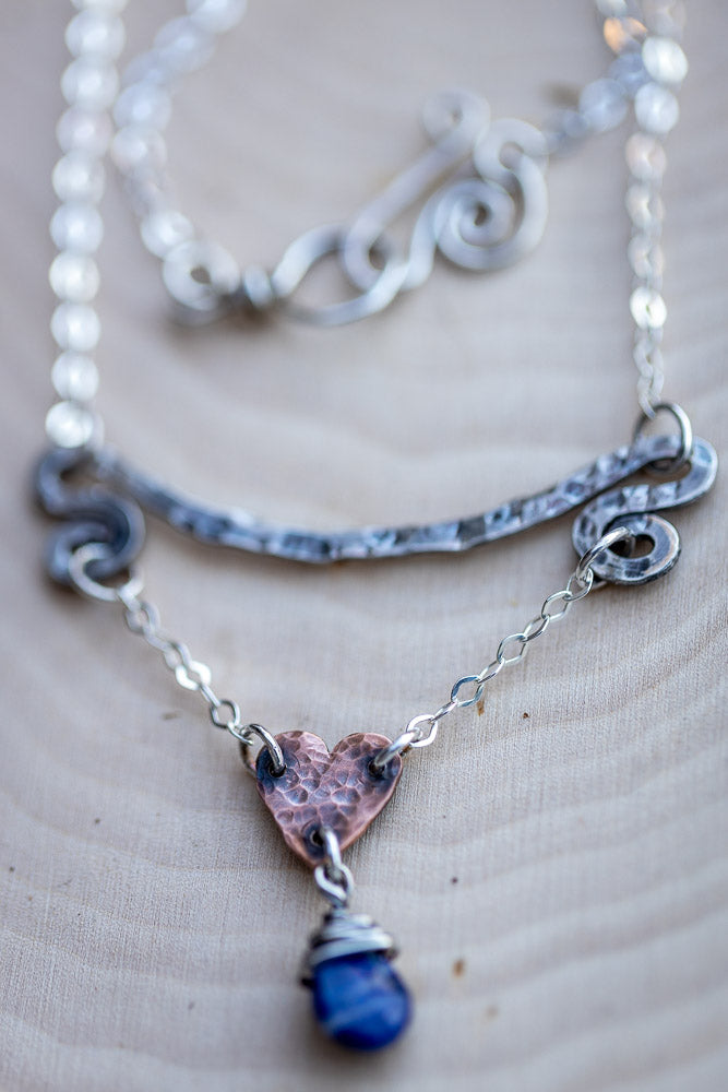 Intuitive Heart Necklace | Handcrafted Lapis Lazuli, Copper & Fine Silver Em'z Blendz Soap Co.