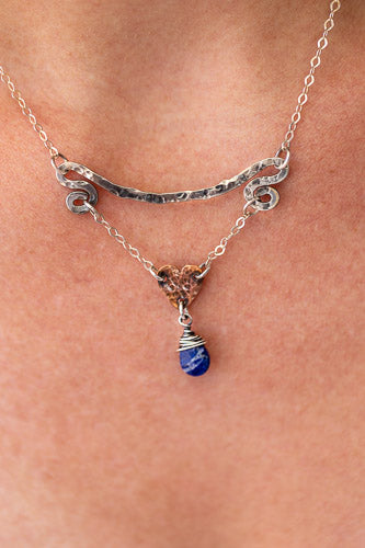 Intuitive Heart Necklace | Handcrafted Lapis Lazuli, Copper & Fine Silver Em'z Blendz Soap Co.