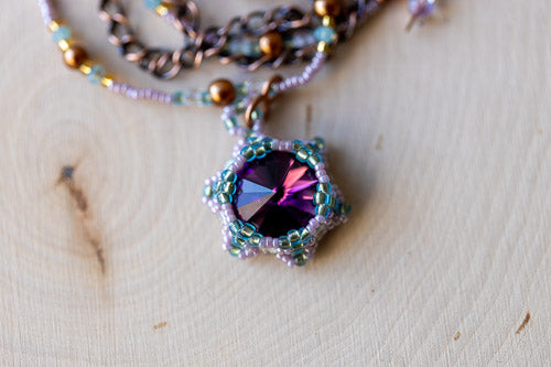 Handwoven Lotus Flower Necklace | Amethyst Crystal & Copper Em'z Blendz Soap Co.