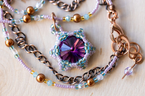 Handwoven Lotus Flower Necklace | Amethyst Crystal & Copper Em'z Blendz Soap Co.