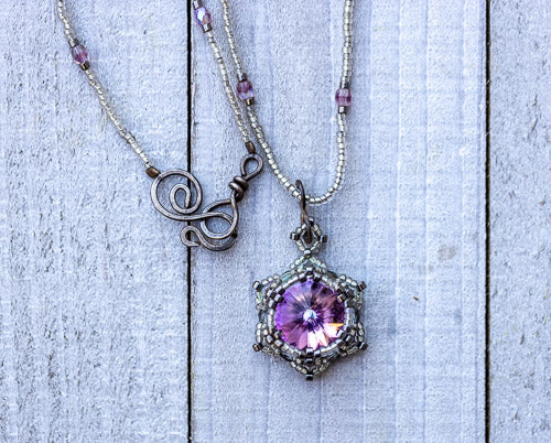 Handwoven Lotus Star Necklace | Lavender Crystal & Silver Em'z Blendz Soap Co.