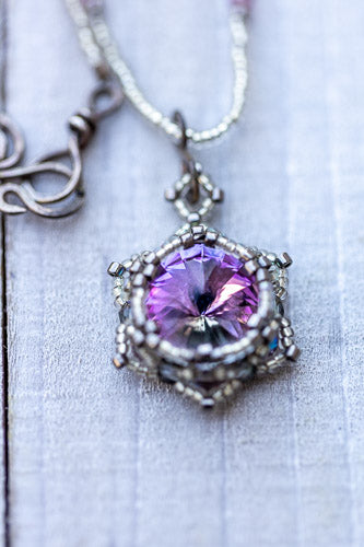 Handwoven Lotus Star Necklace | Lavender Crystal & Silver Em'z Blendz Soap Co.