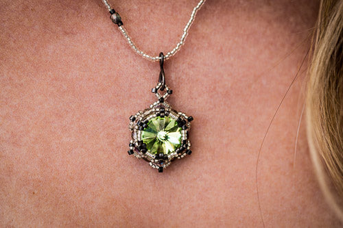 Lotus Star Necklace | Handwoven Peridot Green Crystal & Silver Em'z Blendz Soap Co.