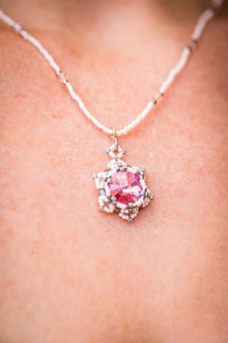 Lotus Star Necklace | Handwoven Pink Crystal & Silver Em'z Blendz Soap Co.