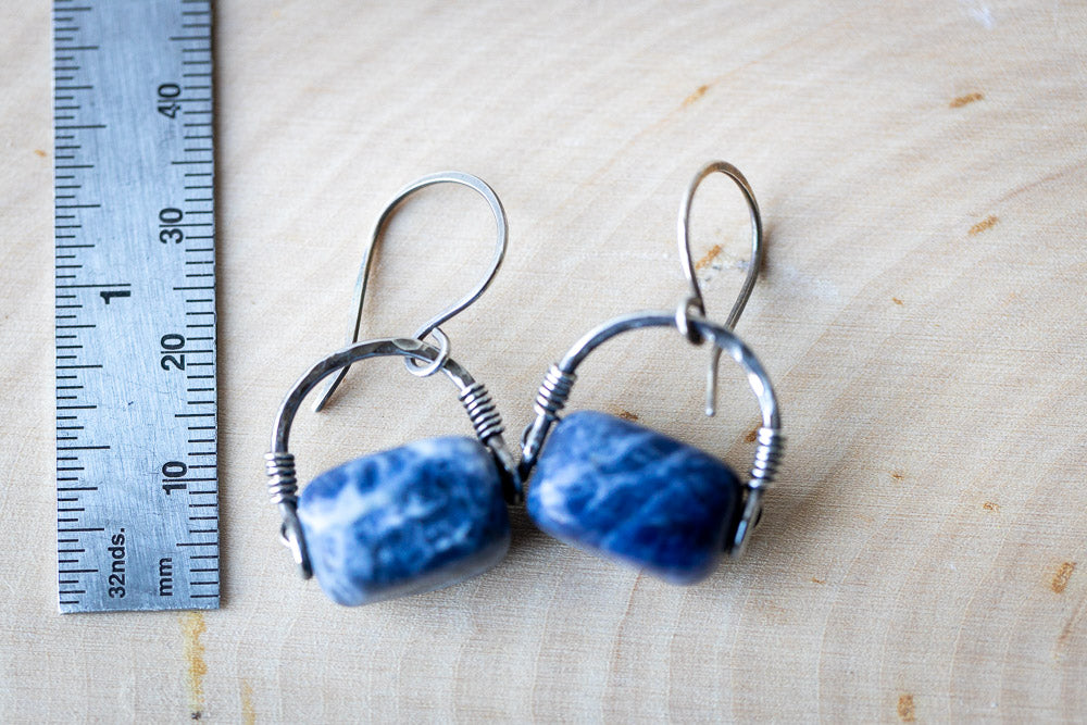 Horseshoe Sodalite  Silver Earrings    Em'z Blendz Soap Co.
