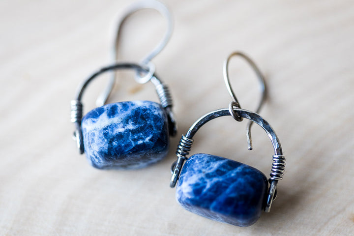 Horseshoe Sodalite  Silver Earrings    Em'z Blendz Soap Co.