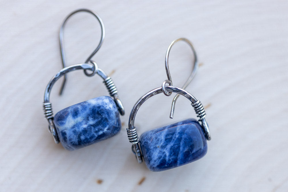 Horseshoe Sodalite  Silver Earrings    Em'z Blendz Soap Co.