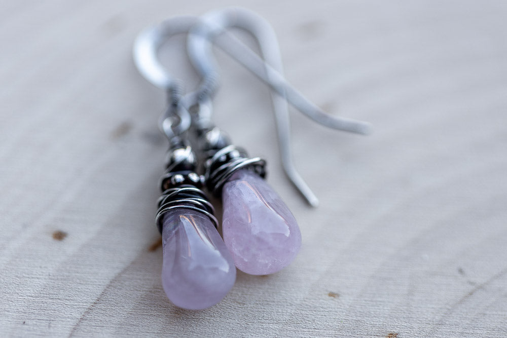 Em'z Blendz Rose Quartz & Sterling Silver Earrings | Handcrafted Jewelry    Em'z Blendz Soap Co.