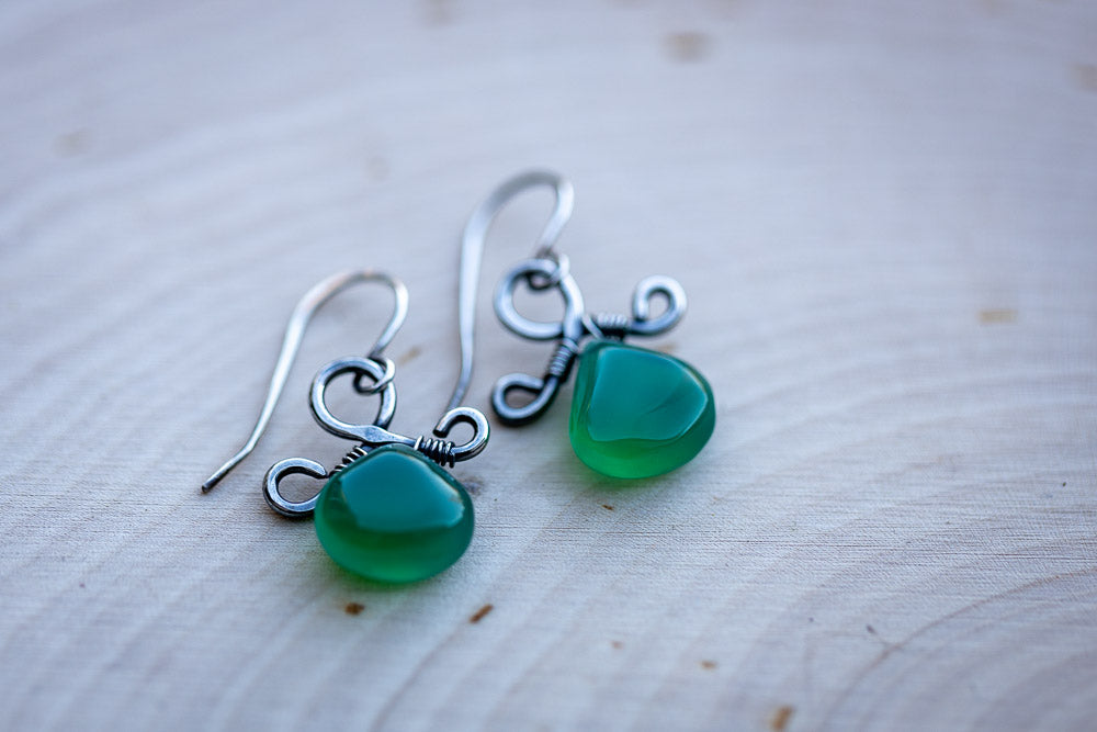 Green Onyx & Sterling Silver Earrings | Handcrafted Elegance    Em'z Blendz Soap Co.
