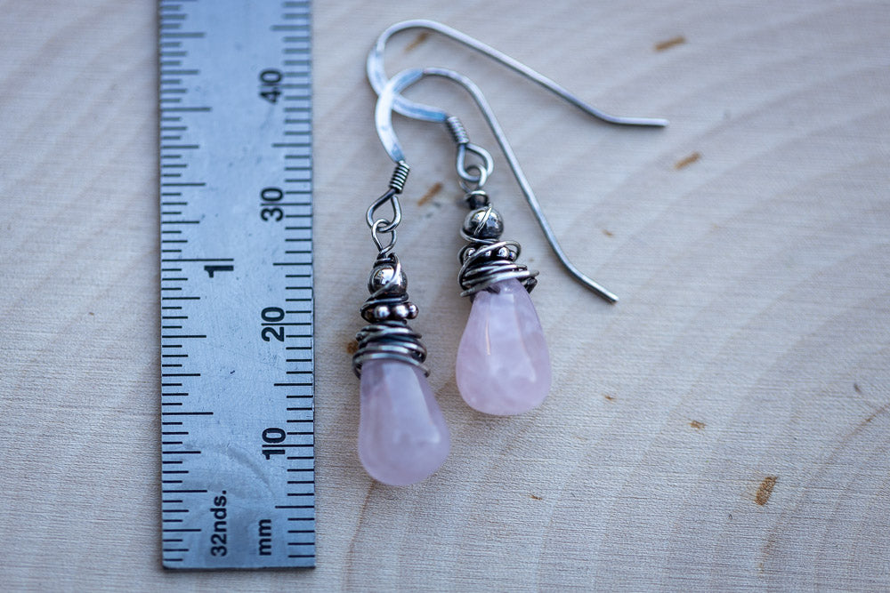 Em'z Blendz Rose Quartz & Sterling Silver Earrings | Handcrafted Jewelry    Em'z Blendz Soap Co.