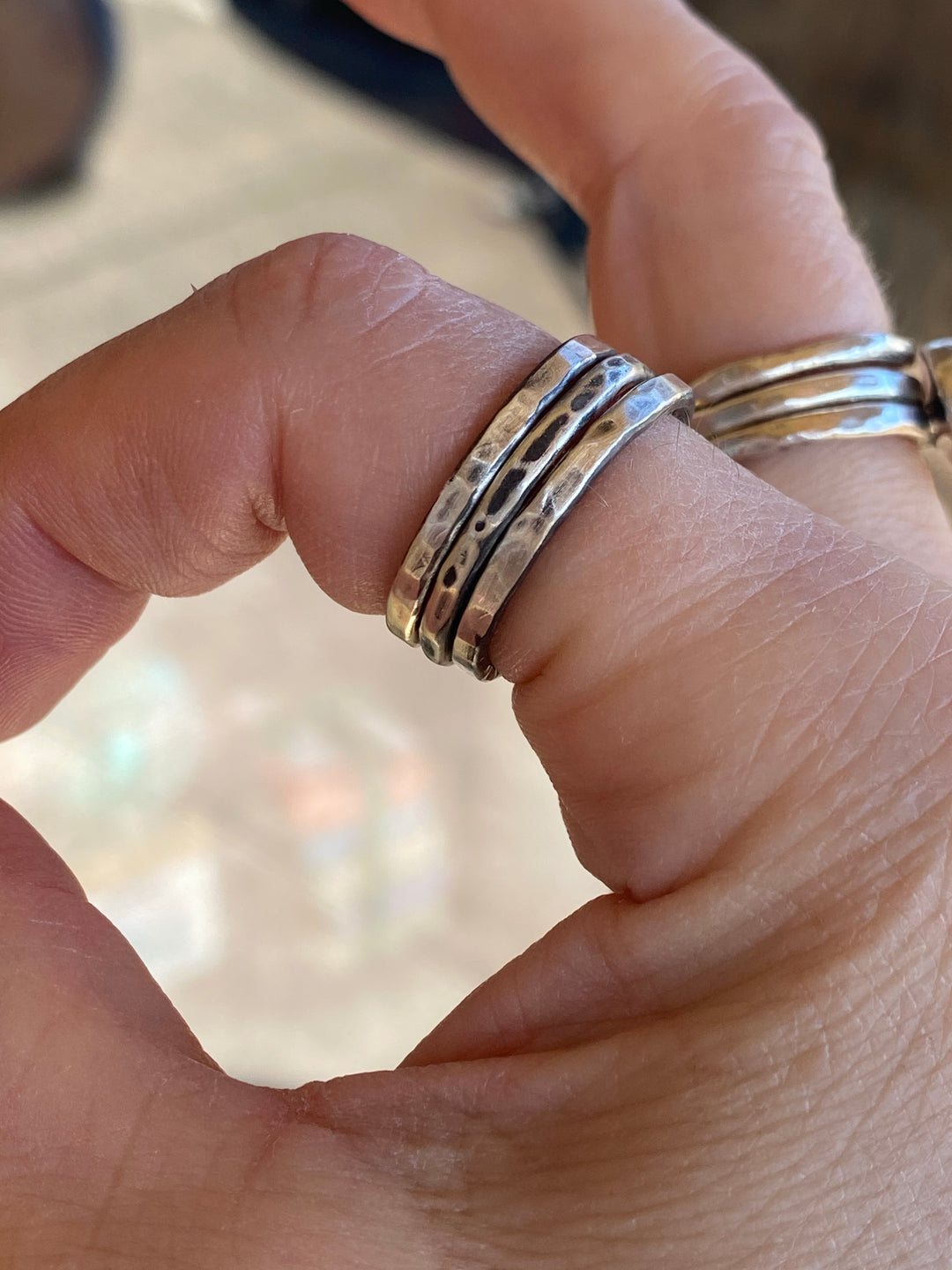 Solid Sterling Silver Stack Ring Set | Hand-Hammered Artisan Jewelry Em'z Blendz Soap Co.