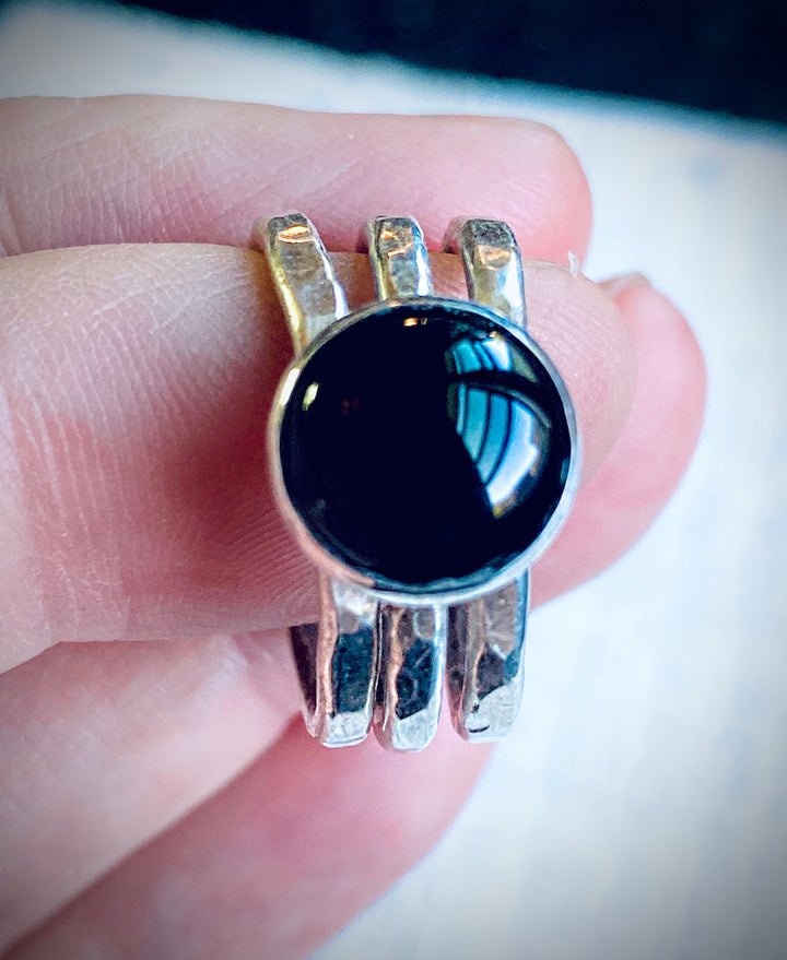 Black Onyx Protection Ring | Handcrafted Sterling Silver Stack Ring Set Em'z Blendz Soap Co.