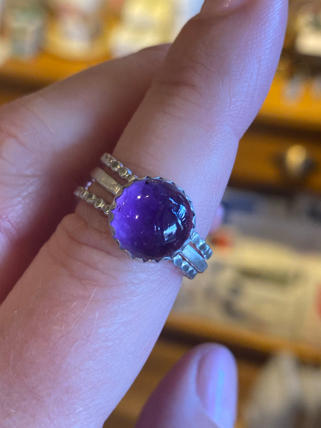 Handcrafted Fine Silver Amethyst Stack Ring Set | Beaded Design Em'z Blendz Soap Co.