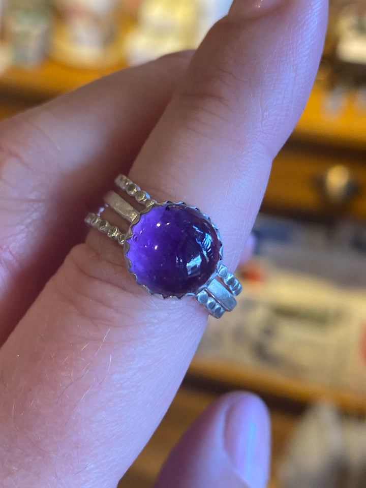 Handcrafted Fine Silver Amethyst Stack Ring Set | Beaded Design Em'z Blendz Soap Co.