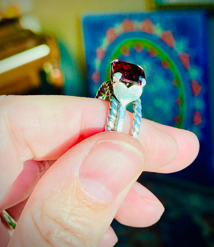 Brilliant Red Garnet & Fine Silver Hearts Stack Ring Set, 2.25cts    Em'z Blendz Soap Co.