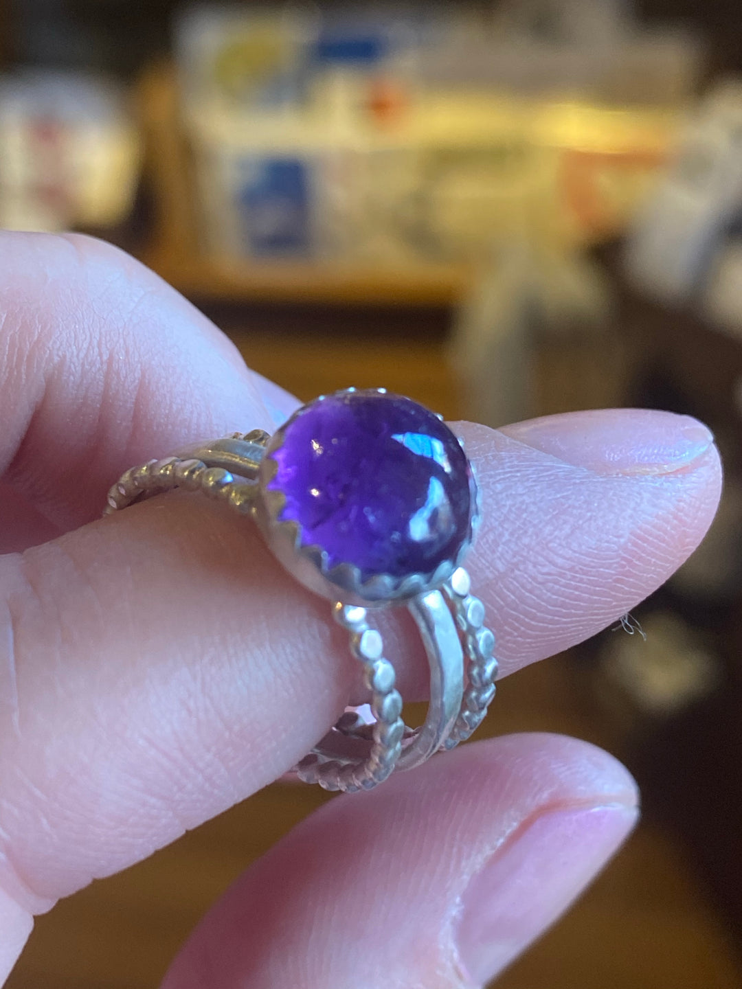 Handcrafted Fine Silver Amethyst Stack Ring Set | Beaded Design Em'z Blendz Soap Co.