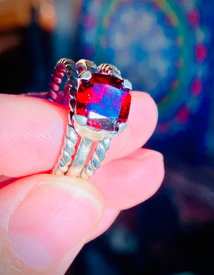 Brilliant Red Garnet & Fine Silver Hearts Stack Ring Set, 2.25cts    Em'z Blendz Soap Co.