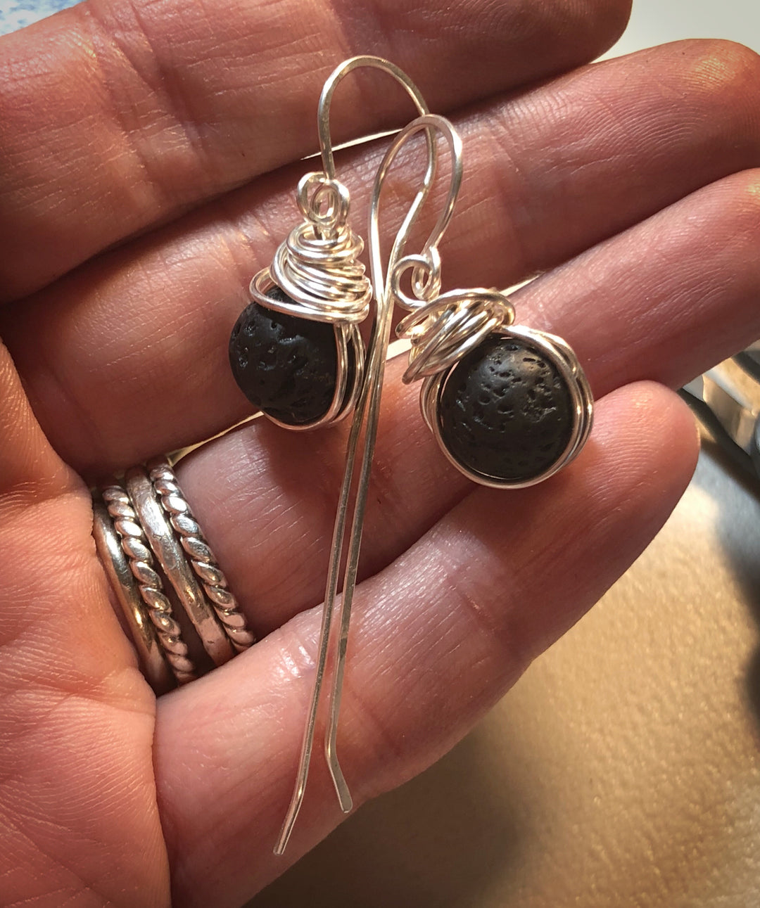 Fine Silver Lava Stone Earrings | Personal Aromatherapy Diffusers Em'z Blendz Soap Co.