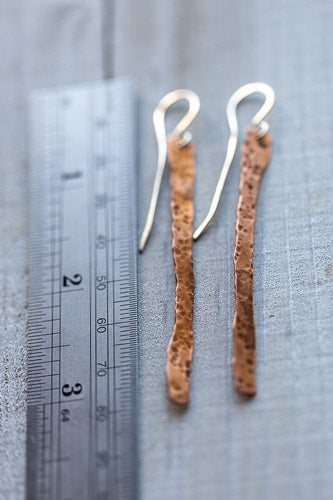 Hammered Copper Earrings with Sterling Silver Ear Loops    Em'z Blendz Soap Co.
