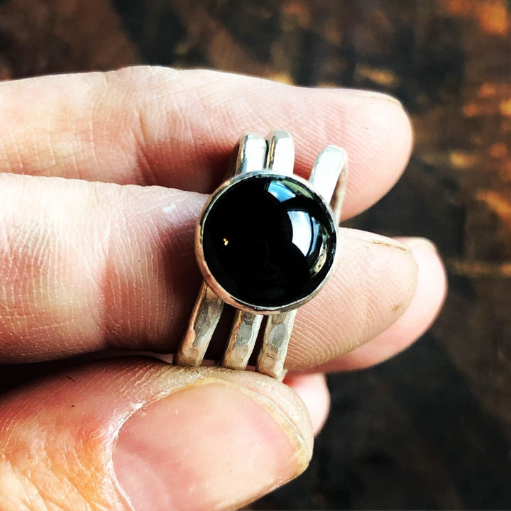 Black Onyx Protection Ring | Handcrafted Sterling Silver Stack Ring Set Em'z Blendz Soap Co.