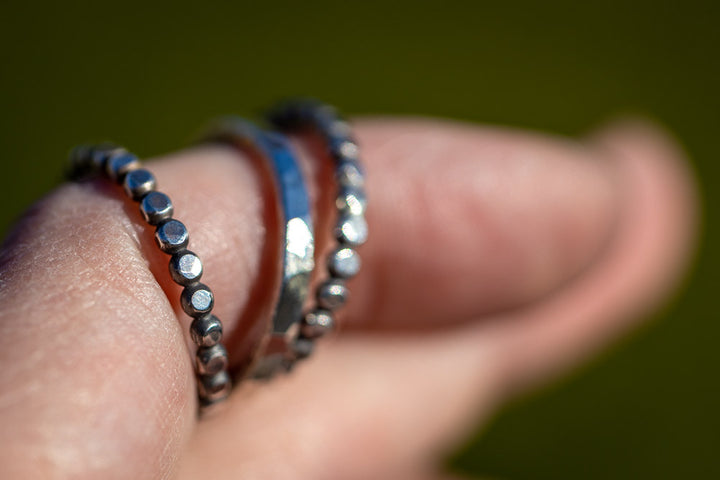 Beaded Solid Sterling Silver Stack Ring Set | Hand-Hammered Artisan Rings Em'z Blendz Soap Co.