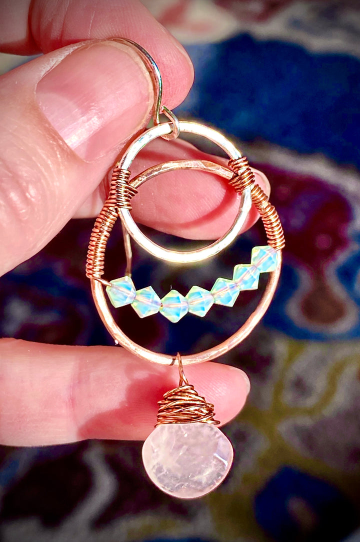 Em'z Blendz Lunar Eclipse Rose Quartz Earrings | Handcrafted Jewelry    Em'z Blendz Soap Co.