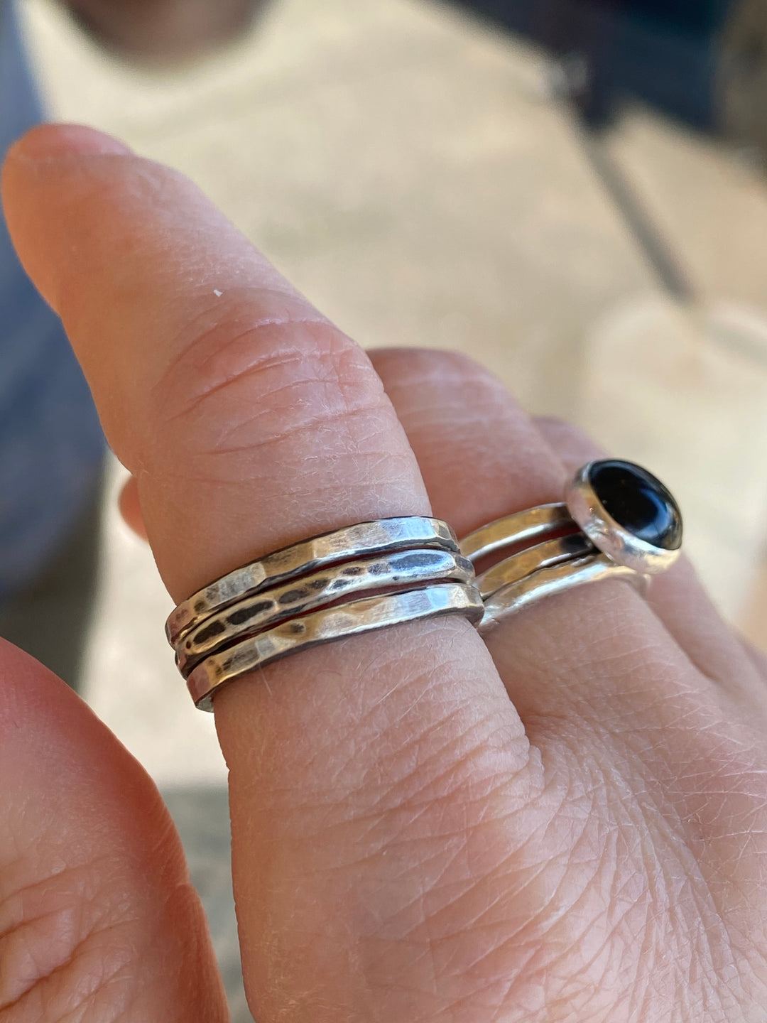 Solid Sterling Silver Stack Ring Set | Hand-Hammered Artisan Jewelry Em'z Blendz Soap Co.
